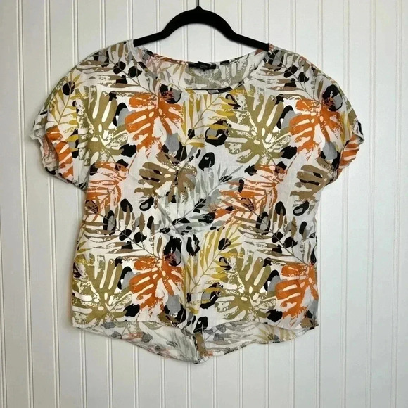 Tahari Linen Botanical Short Sleeve Top Wide Leg Pant Set Top Med Pants XL C48 - Picture 5 of 7